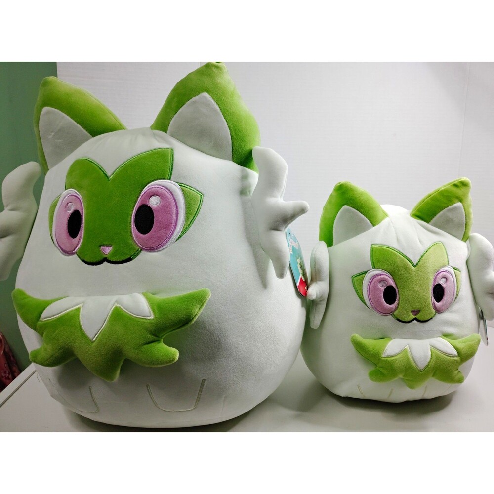 Squishmallows Pokemon Sprigatito Cat Plush, Soft White/Green/Pink 2024